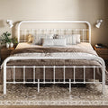 Allewie King Size Metal Platform Bed Frame with Victorian Style Wrought Iron-Art Headboard/Footboard, No Box Spring Required，White