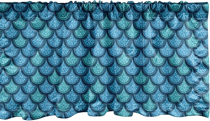 Ambesonne Fish Scale Window Valance, Nautical Design Realistic Graphic Water Drops on Half Circles Print, Curtain Valance for Kitchen Bedroom Decor with Rod Pocket, 54" X 18", Blue and Turquoise