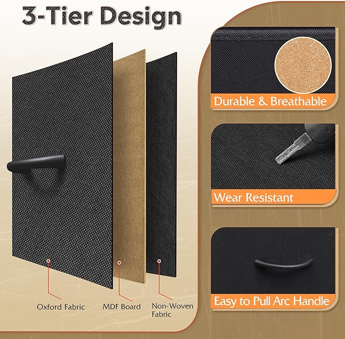 WLIVE 9 Drawer Dresser, Fabric Storage Tower for Bedroom, Hallway, Closet, Tall Chest Organizer Unit for Bedroom with Fabric Bins, Steel Frame, Wood Top, Easy Pull Handle, Black and Rustic Brown