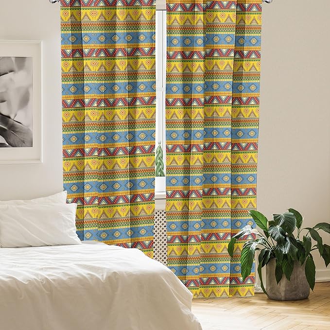 Ambesonne Aztec Curtains, Traditional Classic Tribal Style Folk Motif Sun Mexican Culture Image, Window Treatments 2 Panel Set for Living Room Bedroom, Pair of - 28" x 63", Yellow Orange