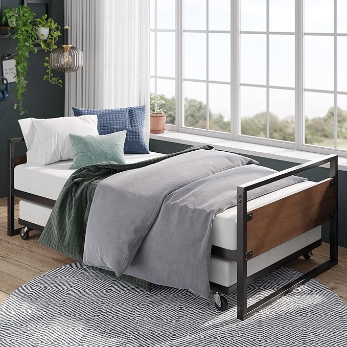 ZINUS Suzanne Bamboo and Metal Daybed with Trundle, Mattress Foundation with Steel Slat Support, Easy Assembly, Twin