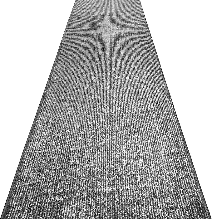 Custom Cut Non-Slip Hallway Runner Rug – 31" Wide, Modern Stripe Grey, 10 feet Long,Tailored Fit