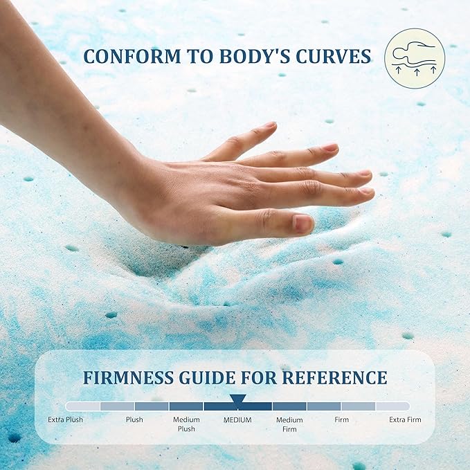 EGOHOME Topper 2 Inch Full Memory Foam Mattress Topper, Gel Foam Mattress Topper for Pressure Relief, Ventilated Design Bed Topper in a Box, CertiPUR-US Certified, 54"×75", Medium