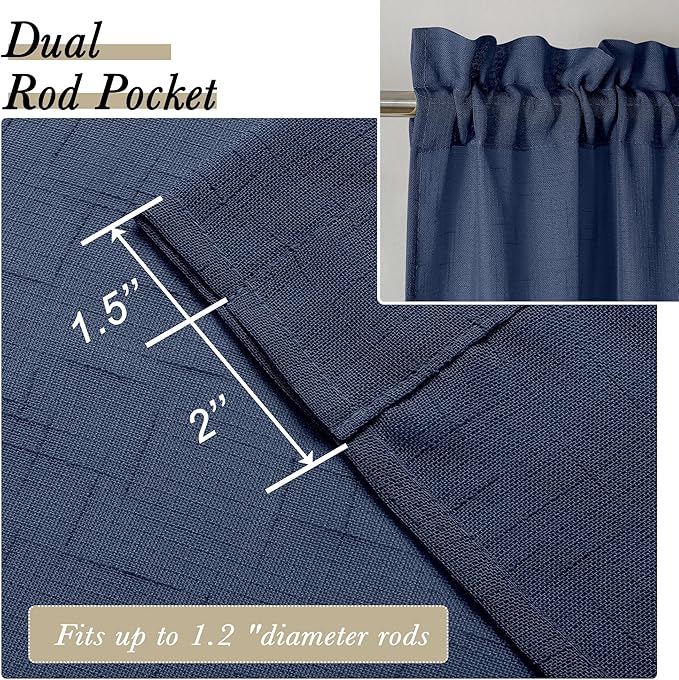 Aiyufeng Linen Textured Blue Sheer Curtains 72 inches Long 2 Panels, Sheer Navy Blue Curtains Breathable Elegant Drapes for Living Room Kitchen, 40Wx72L inch