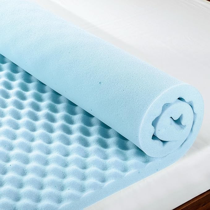 Best Price Mattress 2 Inch Egg Crate Memory Foam Mattress Topper, Cooling Gel Infusion, King, Dorm Essentials, Blue