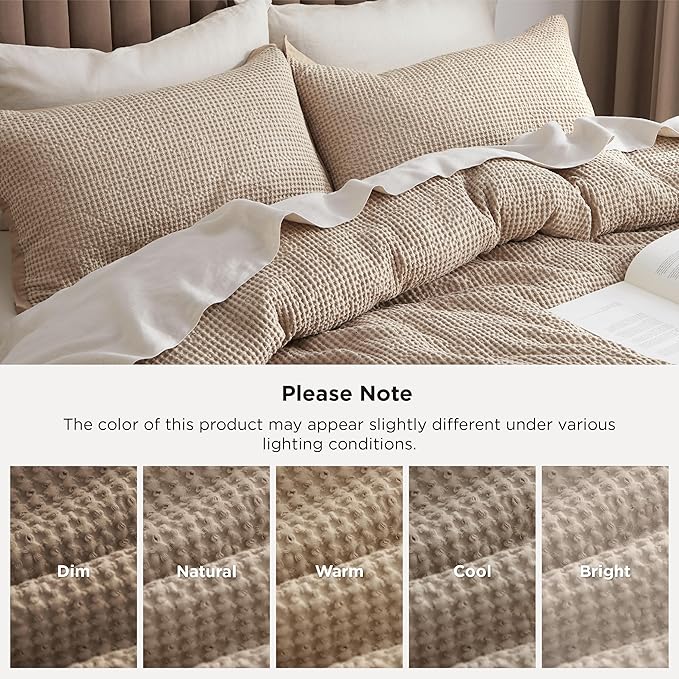 Bedsure Cotton Duvet Cover Twin - 100% Cotton Waffle Weave Khaki Duvet Cover Twin Size, GentleSoft™ and Breathable Tan Bedding Set for All Season, 2 Pieces, 68"x90"