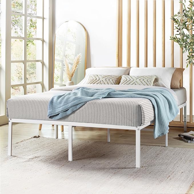 Best Price Mattress 16 Inch Metal Platform Bed Frame, Heavy Duty Steel Slats, White, Twin