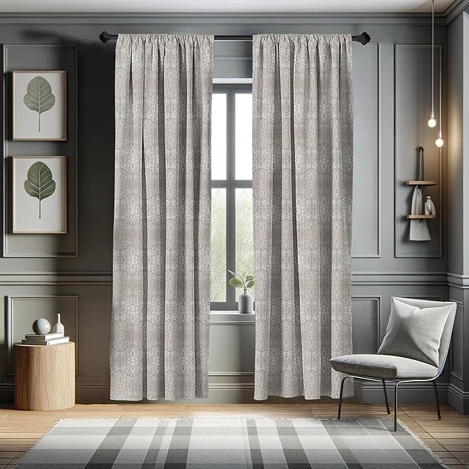 Ambesonne Grey Curtains, Victorian Lace Flowers and Leaves Retro Background Old Fashioned Graphic, Window Treatments 2 Panel Set for Living Room Bedroom, Pair of - 28" x 63", Warm Taupe