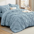 Bedsure California King Comforter Set - Bed in a Bag Cal King Bedding Set 7 PCS, GentleSoft™ Pintuck Bed Set Gift for Family, Pinch Pleat Light Blue Comforter with Sheets, Pillowcases & Shams