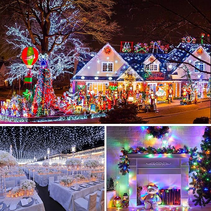 JMEXSUSS 250 LED White and Multicolor Christmas String Lights Indoor Outdoor Waterproof for Garden Patio Party Halloween Christmas Decorations