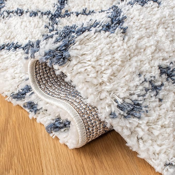SAFAVIEH Area Rug 8x10 - Arizona Shag Collection - Large - Ivory & Slate, Moroccan Design, Non-Shedding & Easy Cleaning, Ultra Plush Thick Pile, Ideal for Living Room, Bedroom, Dining Space (ASG741M)