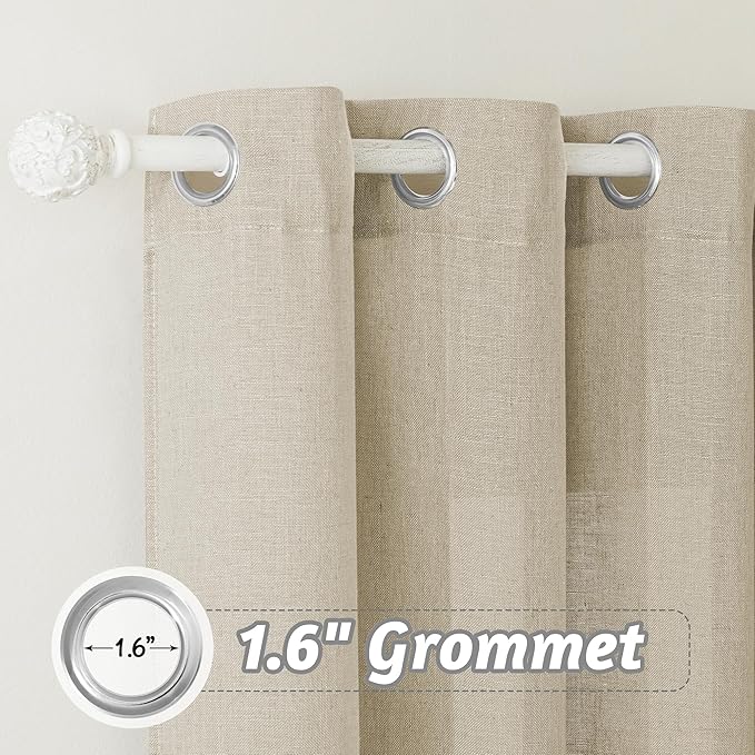 RYB HOME Linen Curtains Light Filtering Semi Sheer - Natural Breathable Burlap for Living Room Bedroom Privacy Window Treatments with Vertical Texture, W 60 x L 90 inches, Beige, 1 Panel