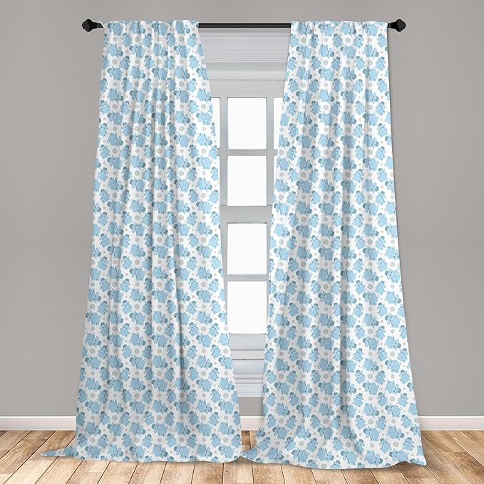 Ambesonne Animal Cartoon 2 Panel Curtain Set, Happy Smiling Pattern with Dots Animal, Lightweight Window Treatment Living Room Bedroom Decor, Pair of - 28" x 63", Pale Blue Sky Blue White
