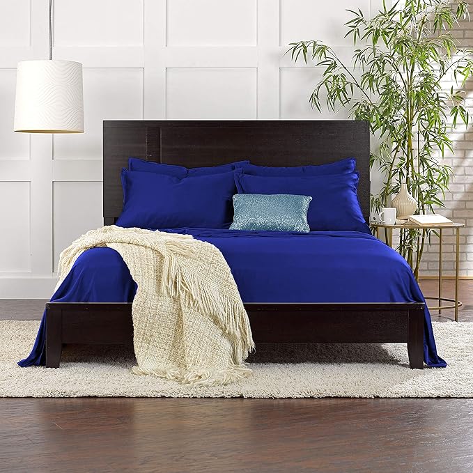 Queen Sheets by Pure Bamboo, Genuine 100% Organic Viscose Derived from Bamboo Bed Sheet Set, Luxuriously Soft & Cooling, Double Stitching, Lifetime Quality Promise (Queen, Cobalt Blue)