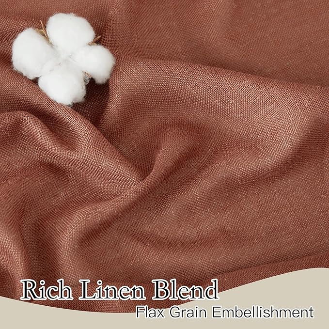 RYB HOME Flax Linen Blend Curtains 90 inches Long for Dining Room, Semi Translucent Wrinkle Resistance Washable Sheer for Laundry Room Bathroom, W 52 x L 90 inches, Terracotta, 2 Panels