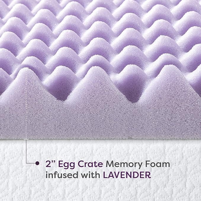 Best Price Mattress 2 Inch Egg Crate Memory Foam Mattress Topper with Soothing Lavender Infusion, CertiPUR-US Certified, Dorm Essentials, Full