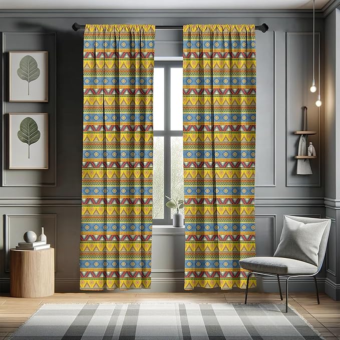 Ambesonne Aztec Curtains, Traditional Classic Tribal Style Folk Motif Sun Mexican Culture Image, Window Treatments 2 Panel Set for Living Room Bedroom, Pair of - 28" x 84", Yellow Orange