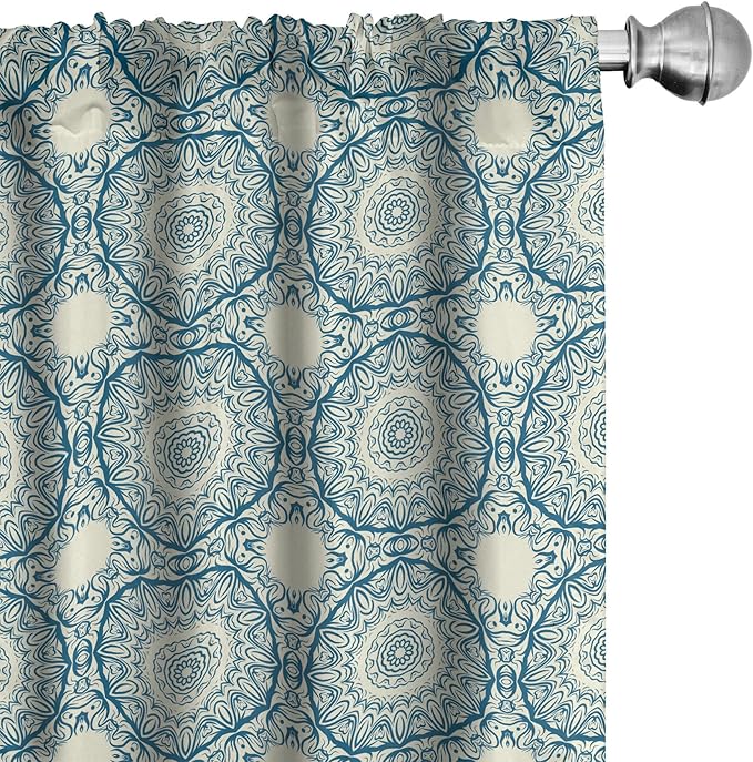 Ambesonne Circle Pattern Window Curtains, Wavy Bold Strokes Style Ornate Mandala Like Symmetrical Motif, Lightweight Decor 2-Panel Set with Rod Pocket, Pair of - 28" x 95", Petrol Blue Cream