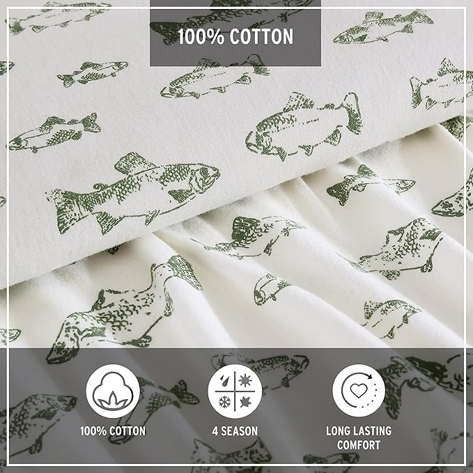 Eddie Bauer - Full Sheets, Cotton Flannel Bedding Set, Brushed For Extra Softness, Cozy Home Decor (School of Fish, Full)
