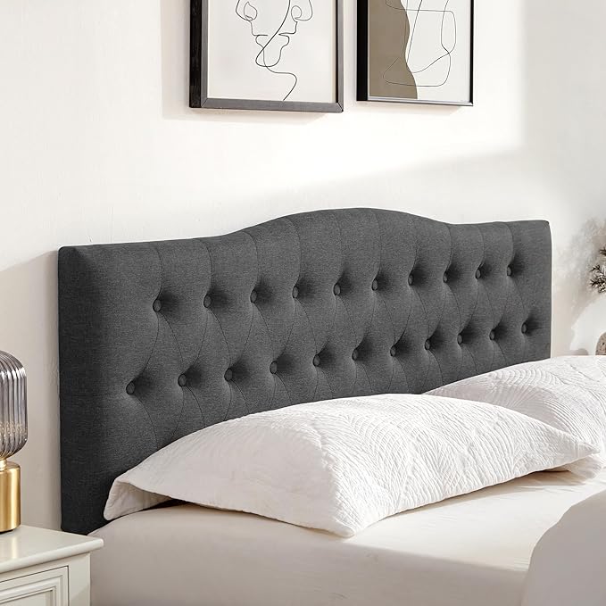 Tufted Upholstered Headboard Queen Size, Sturdy and Durable Solid Wood Bed headboard, Fabric Headboard Adjustable Height from 37” to 51”, Modern Button Diamond Design Head Board, Black