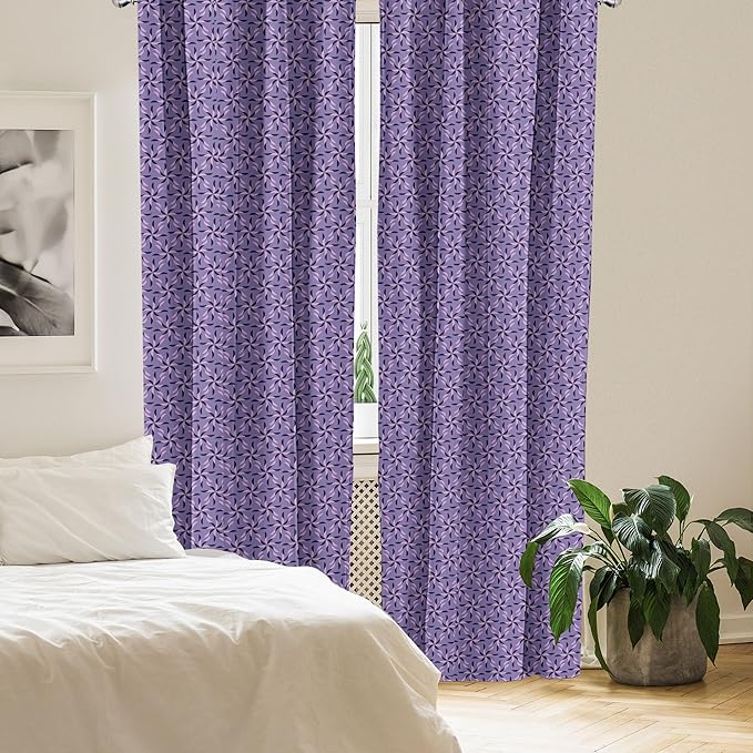 Ambesonne Geometric Curtains, Blossoming Flowers with Birth of Nature Season Theme Spring Summer, Window Treatments 2 Panel Set for Living Room Bedroom, Pair of - 28" x 63", Purple