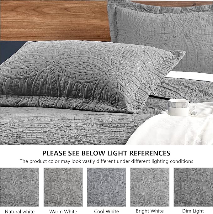 Love's cabin Twin Quilt Set Grey Bedspreads - Soft Bed Summer Lightweight Bedspread Comforter - Modern Style Coin Pattern Coverlet for All Season - 2 Pieces (1 Quilt, 1 Pillow Sham)
