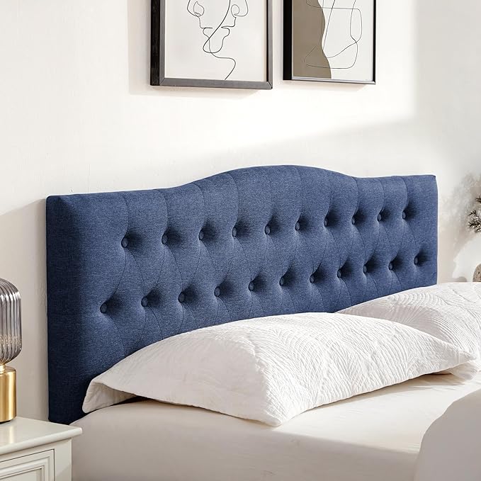 Tufted Upholstered Headboard California King Size, Sturdy and Durable Solid Wood Bed headboard, Fabric Headboard Adjustable Height from 37” to 51”, Button Diamond Design Head Board, Blue