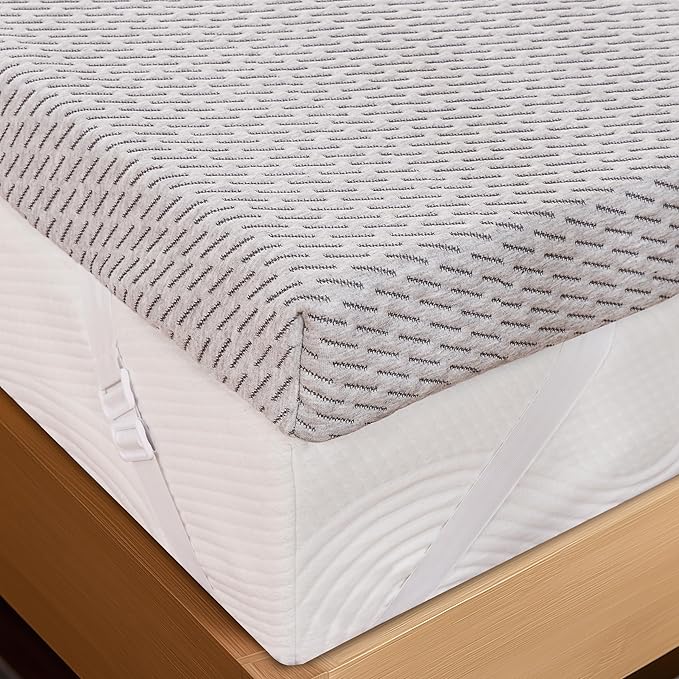 Subrtex Cover for Mattress Topper Queen Size 4 Inch (Only Cover) Mattress Topper Protector Bedding Removable Encasement with Zipper Closure