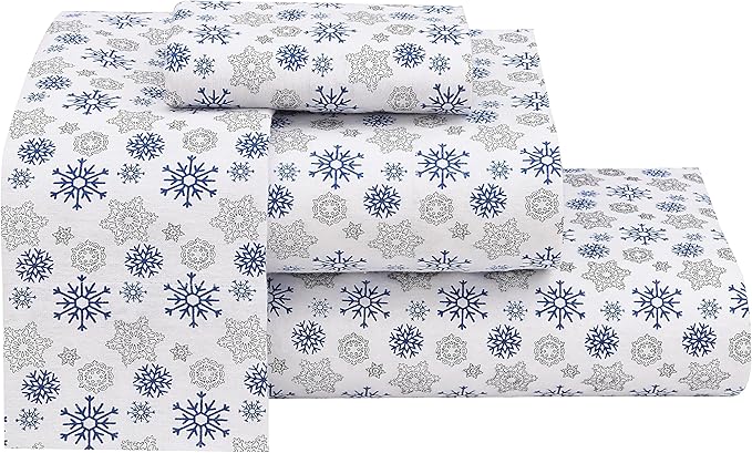 RUVANTI Flannel Sheets Full Size - 100% Cotton Double Brushed Bed Sheets Set, Deep Pockets 16 Inches, All Seasons Breathable & Extra Soft Full Sheets, Warm & Cozy, 4 Piece, Snow Flake Grey
