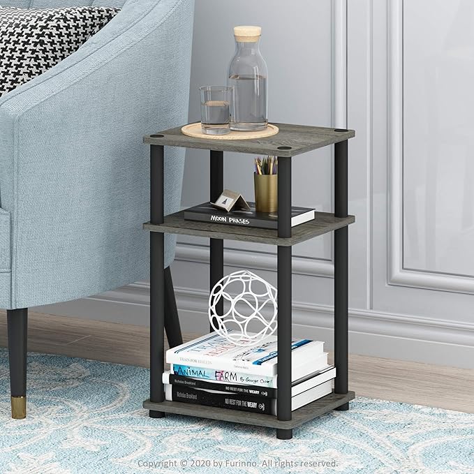 Furinno JUST Side Table, 3-Tier End Table, Open Shelves Night Stand, Bedside Table, Toolless Assembly, for Living Room, Bedroom, Bathroom, French Oak