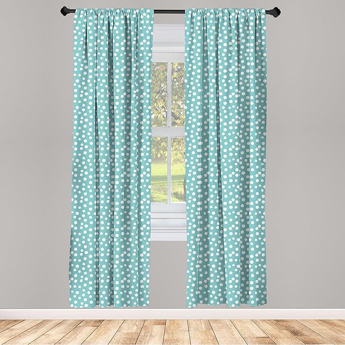 Ambesonne Turquoise Window Curtains, Retro Vintage 60s 50s Inspired Geometric Polka Dots Romantic Art Print, Lightweight Decor 2-Panel Set with Rod Pocket, Pair of - 28" x 95", White and Blue