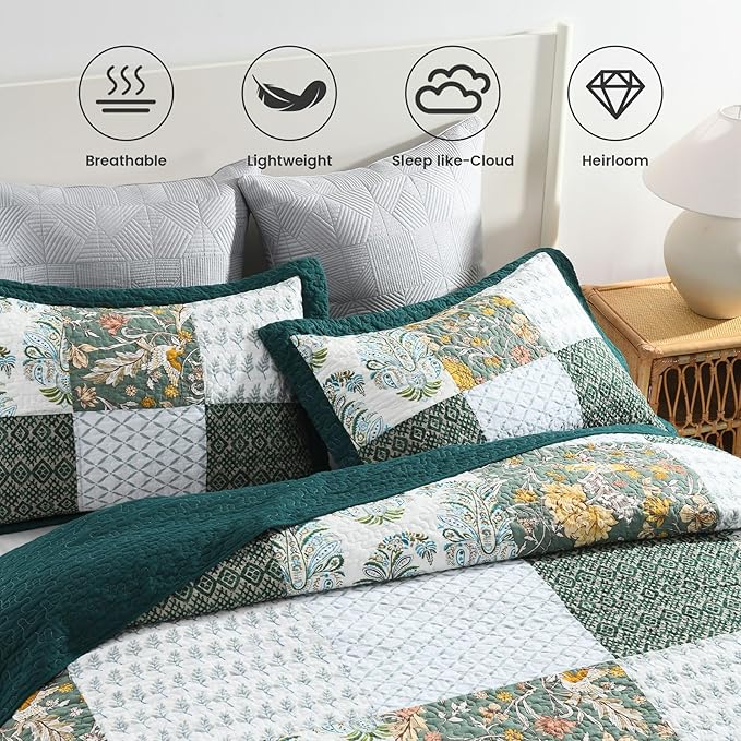 Secgo California King Quilt Size - 100% Cotton Oversized California Comforter Set Bedding Sets (120 * 110 Inch) with 2 Pillow Shams, Patchwork Reversible Lightweight Bedspread