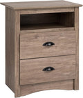 Prepac's Fremont 2 Drawer Nightstand: Elegant Bedroom Furniture, Bedside Table with Open Shelf, 23.25"W x 16"D x 28"H, Drifted Gray - DDC-2428