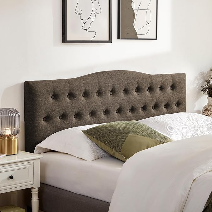 Tufted Upholstered Headboard Twin Size, Sturdy and Durable Solid Wood Bed headboard, Fabric Headboard Adjustable Height from 37” to 51”, Button Diamond Design Head Board, Chocolate