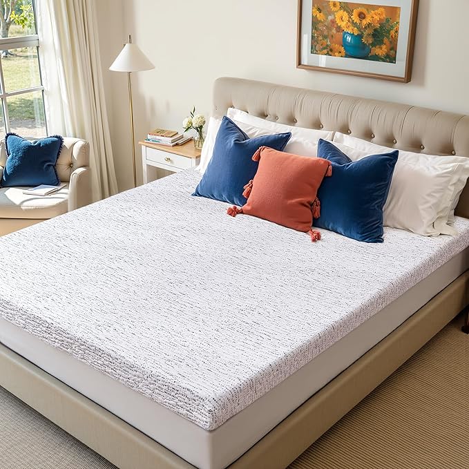 Subrtex Memory Foam Mattress Topper Full, 4 Inch Mattress Topper for Pressure Relieving, Mattress Pads Breathable Bed Topper with Removable Washable Cover