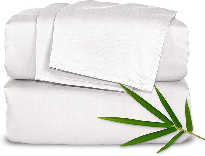 Short Queen Sheets by Pure Bamboo for RV Camper (60"x75") - Genuine 100% Organic Viscose Derived from Bamboo Bed Sheet Set, Soft & Cooling, Lifetime Quality Promise (Short Queen, White)