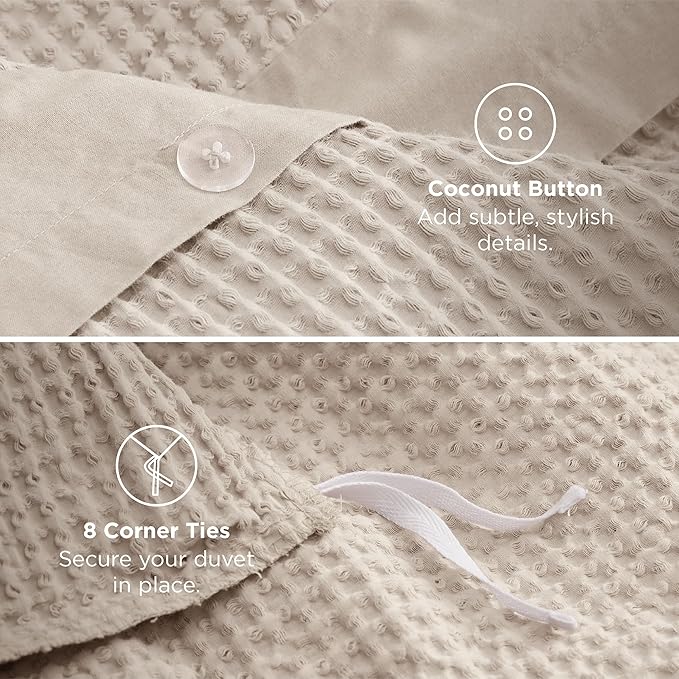 Bedsure Cotton Duvet Cover Set - 100% Cotton Waffle Weave Beige Duvet Cover California King, GentleSoft™ and Breathable Cal King Bedding Set for All Season, 3 Pieces, 104"x98"