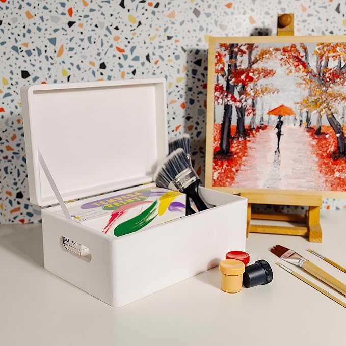 Large White Wooden Box Storage with Hinged Lid | 11.8x7.87x5.51in (+-0.5) | with Handles | Gift Box for Tool Dog Toy Shoes Clothes Kitchen Storage | Wood Keepsake Chest