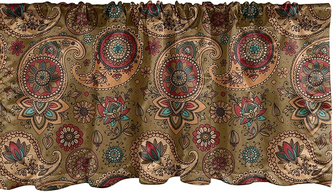 Ambesonne Paisley Window Valance, Vintage Inspired Multicolored Leaf Flower Motif in Earth Tones Print, Curtain Valance for Kitchen Bedroom Decor with Rod Pocket, 42" x 18", Army Green