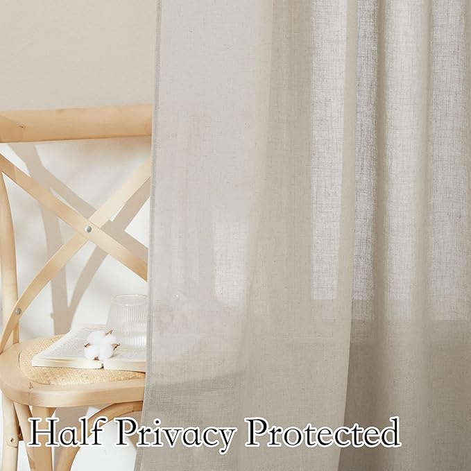 RYB HOME Semi Sheer Curtains 102 inches Long, Light Filtering Half Privacy Window Curtains & Drapes for Bedroom Living Room Sunroom High Humidity Areas, Angora, W 52 x L 102 inches, 2 Panels Set