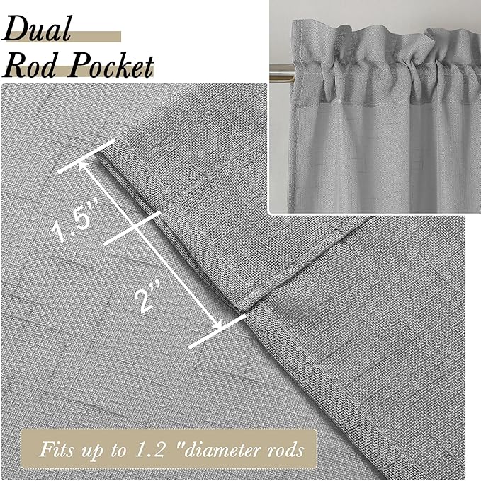 Aiyufeng Gray Sheer Curtains 54 Inch Length 2 Panel Set, Fresh Farmhouse 54 Inch Long Sheer Linen Look Airy & Lightweight Elegant Window Treatments for Bedroom/Living Room/Kitchen, 30Wx54L inch