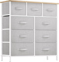 YITAHOME 9 Drawer Dresser, Light Gray Fabric Storage Tower, Tall Organizer Unit for Room, Living Room, Hallway, Closets - Sturdy Steel Frame, Wooden Top & Easy Pull Bins