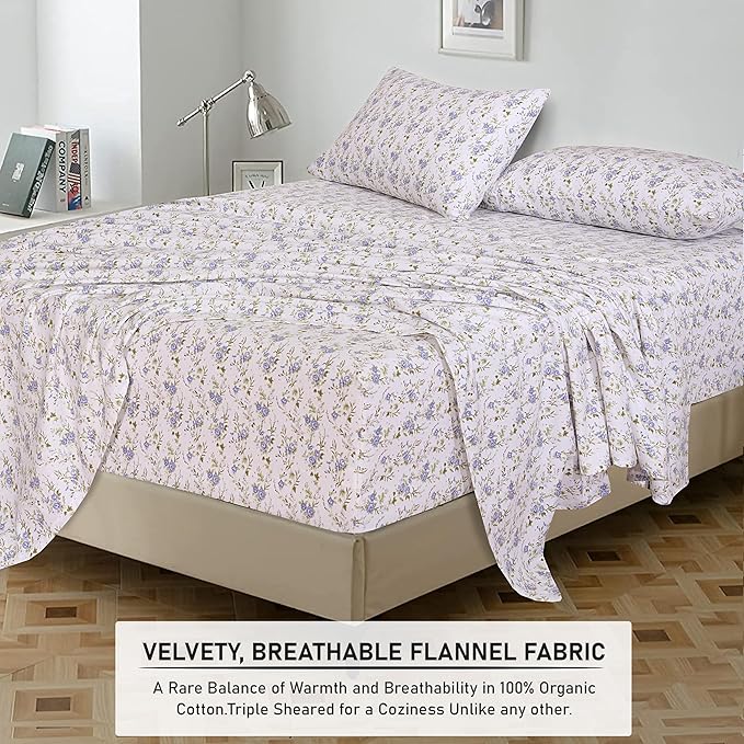 RUVANTI Flannel Sheets Full Size - 100% Cotton Double Brushed Bed Sheets Set, Deep Pockets 16 Inches, All Seasons Breathable & Extra Soft Full Sheets, Warm & Cozy, 4 Piece, Sand Rose