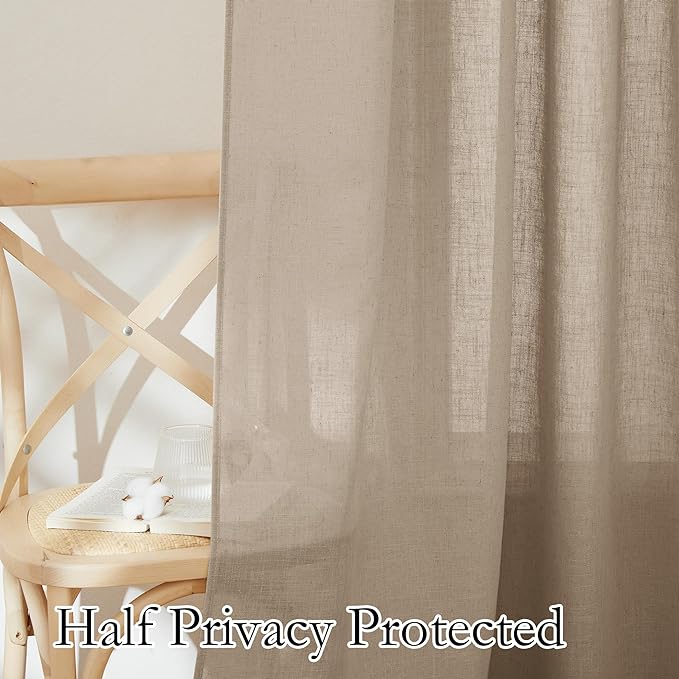 RYB HOME Flax Linen Blend Curtains for Dining Room Bedroom, Extra Long Rod Pocket Soft Textured Thick Linen Burlap Privacy Protection Light Filtering, W 70 x L 95 inches, Khaki, 2 Panels