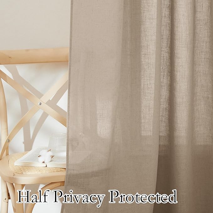 RYB HOME Natural Linen Curtains - Light Filtering Breathable Lightweight Semi Sheer 108 inches Long Vertical for Living Room Bedroom Nursery Playroom, W 60 inch x L 108 inch, Khaki, 1 Pc