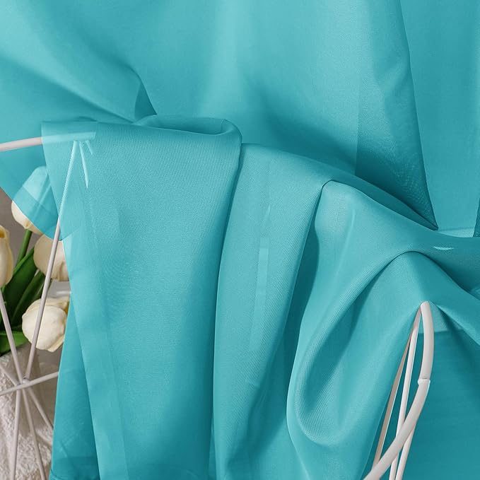 Aiyufeng Turquoise Sheer Curtains 63 Inch Length 2 Panels Set, Light Filtering Airy Rod Pocket Turquoise Window Curtain Treatment Drapes for Kitchen Bedroom Living, Each 40Wx63L Inches