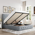 Allewie Full Size Lift Up Storage Bed, Button Tufted Headboard with Wingback, Hydraulic Support, No Box Spring Needed, Grey Blue