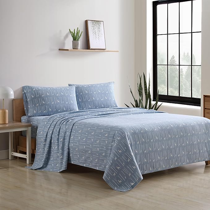 Eddie Bauer - Twin Sheets, Cotton Flannel Bedding Set, Brushed For Extra Softness, Cozy Home Decor (Birch Forest, Twin)