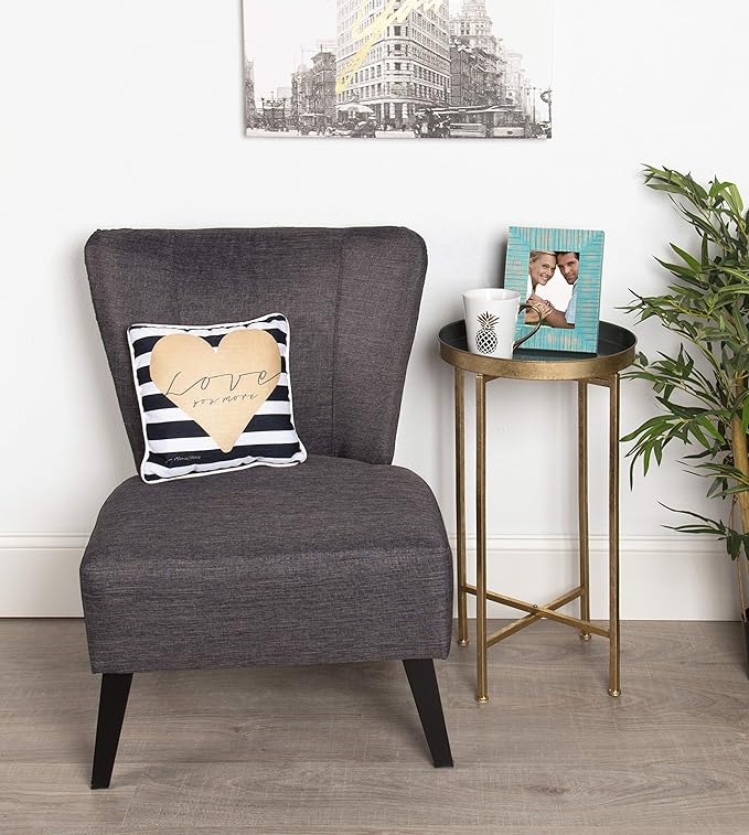 Kate and Laurel Celia Round Metal Foldable Tray Accent Table, Gray with Gold Base