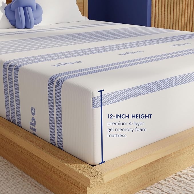Vibe Gel Memory Foam Mattress, 12-Inch CertiPUR-US Certified Bed-in-a-Box, Full, White